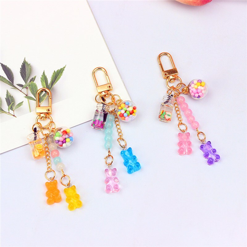 Girl heart cute ins candy airpods rainbow soft candy bear soft case earphone protective case pendant keychain