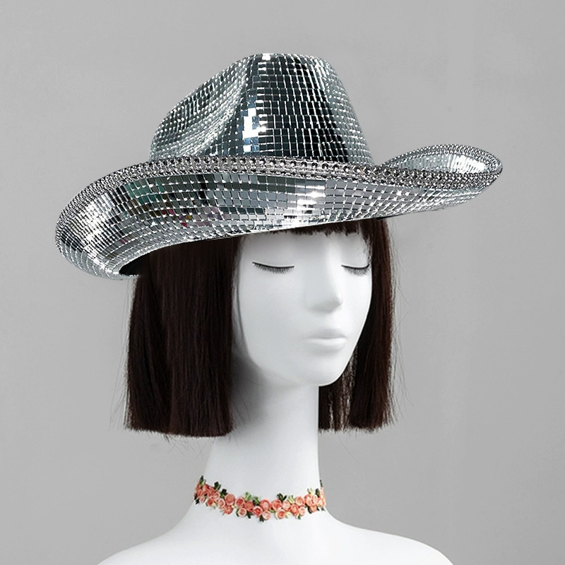 Disco Mosaico Sombrero para el sol Sombrero de pescador láser Disco Fiesta Decoración Espejo Sombrero de vaquero reflectante