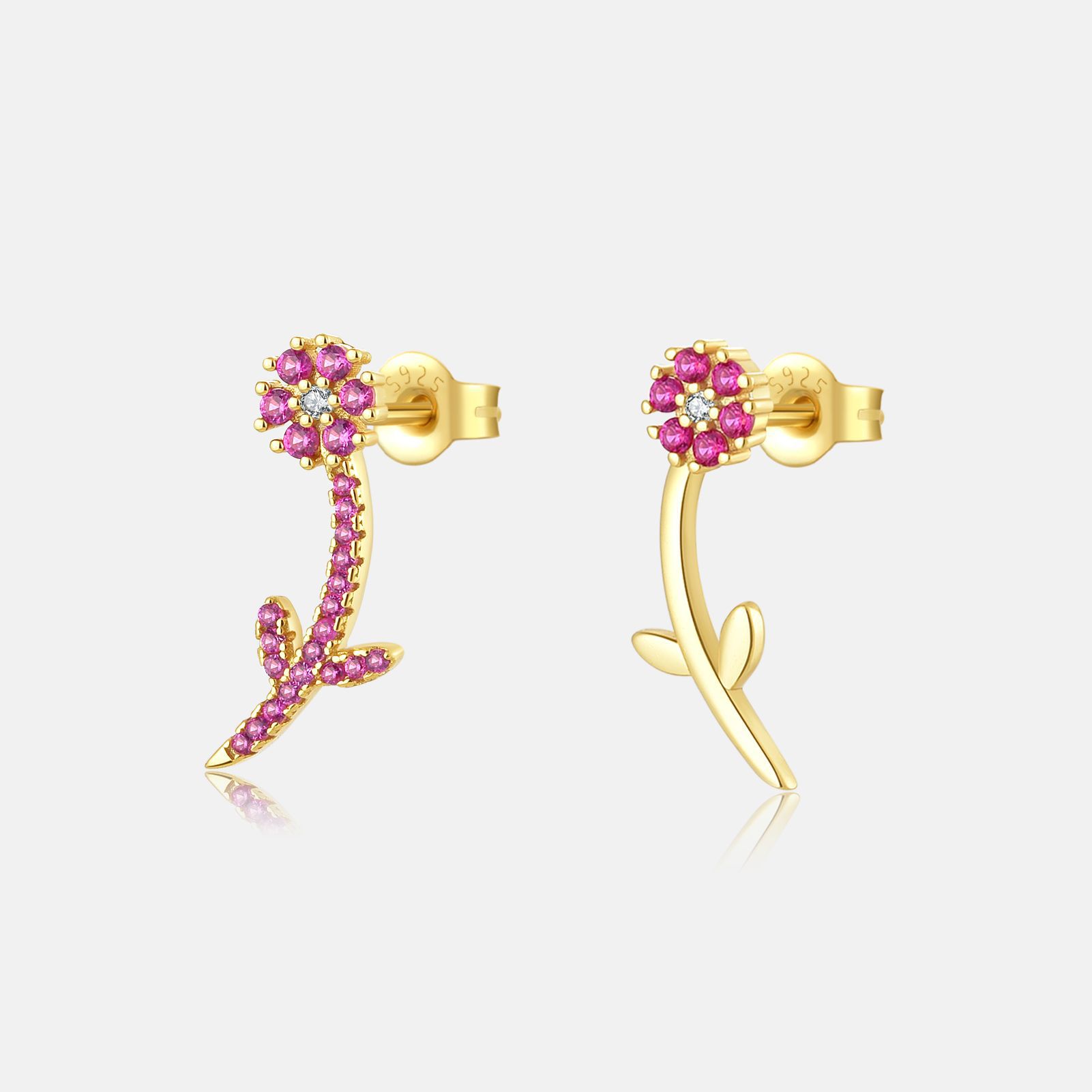 1 Paire Sucré Brillant Fleur Incruster Argent Sterling Zircon Plaqué Or 18K Boucles D'Oreilles display picture 3