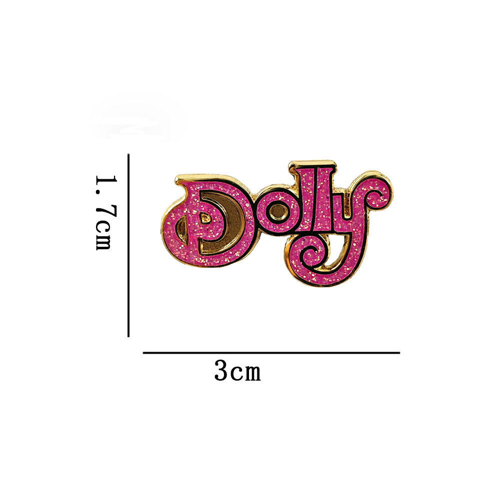 American Country Music Queen Dolly Brooch Music Figure Logo Enamel Pin Pink Glitter Name Badge