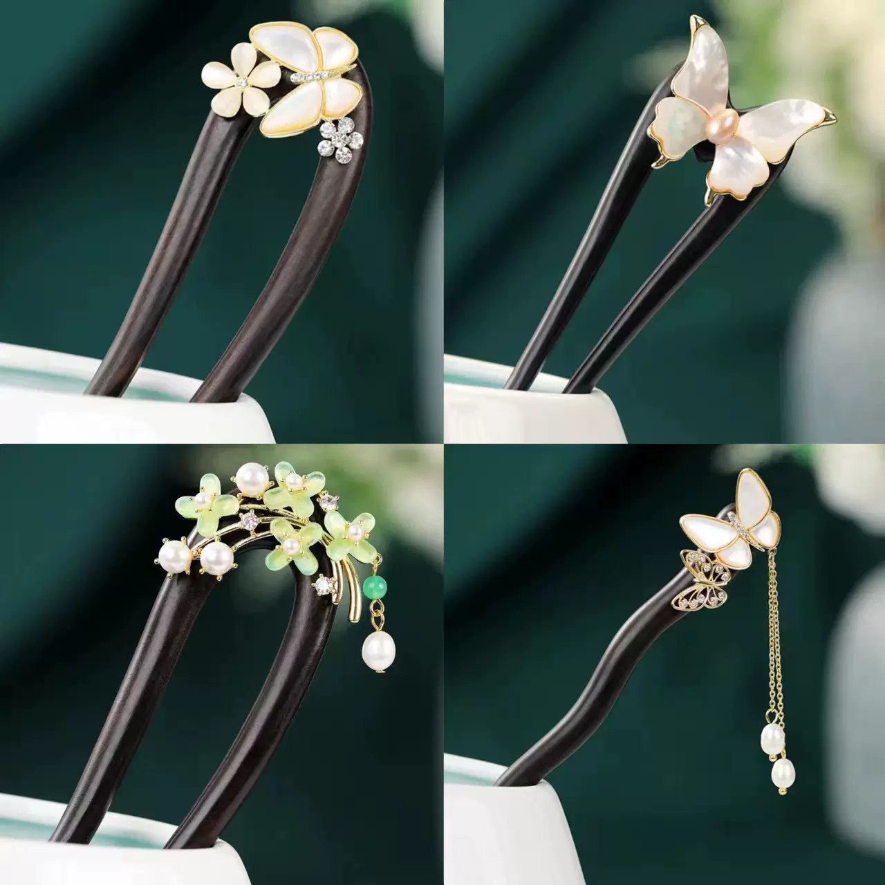 威德妮抖音复古新中式檀木u型发簪双钗高级感马面裙配饰高级簪子