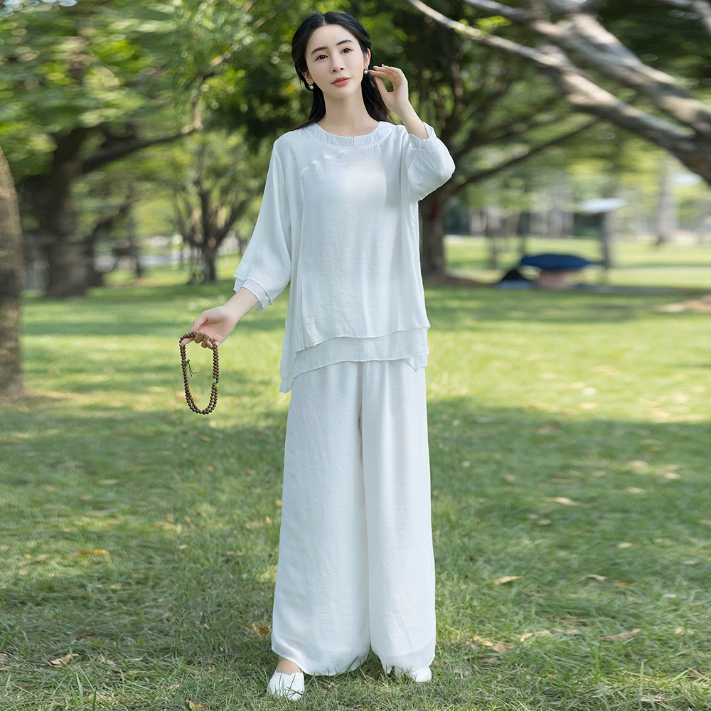 Летняя Новая китайская стильная ретро Пряжка свободная одежда для похудения из хлопка и льна Zen Tea одежда Zen Jushi одежда для йоги для женщин