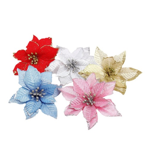 13cm simulated fur red Christmas flower Christmas tree accessory gold powder edge wedding Christmas decoration flower wholesale price