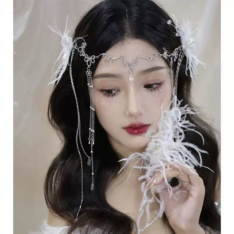 Экзотический головной убор в древнем стиле, аксессуары для волос с кисточками династии Хань, древний костюм в том же стиле, украшение на лоб, подвеска для бровей, вуаль, цепочка на лоб