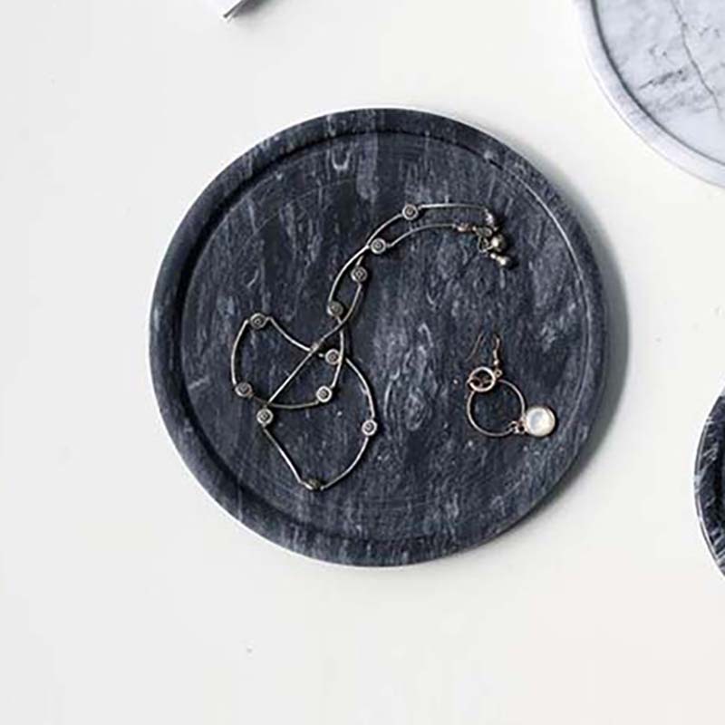 Estilo nórdico ins bandeja redonda de mármol natural con ranura para el hogar joyería exhibición de cosméticos adornos en blanco y negro