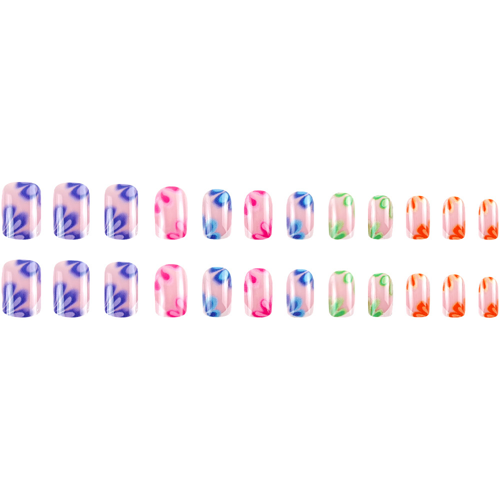 Flores coloridas de manicure francesa parche de uñas gradiente productos terminados al por mayor Europa y América hot girls wear uña image 6