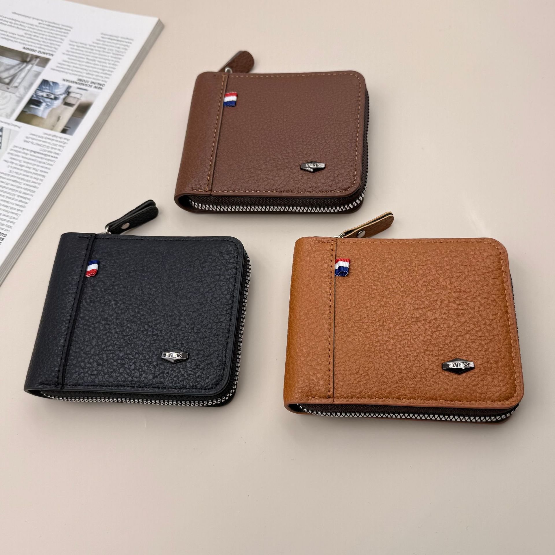 Foreign Trade Men's Zipper Wallet Cross-Border Amazon Hot-Selling Wear-Resistant Retro Manufacturer Spot Large-Capacity New Wallet