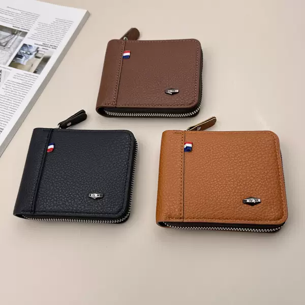 Foreign Trade Men's Zipper Wallet Cross-Border Amazon Hot-Selling Wear-Resistant Retro Manufacturer Spot Large-Capacity New Wallet