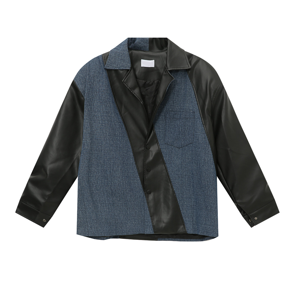 MTLCLOTHES Hombres| 2024 otoño nuevo producto nicho PU piel de color contraste chaqueta de empalme traje casual de moda