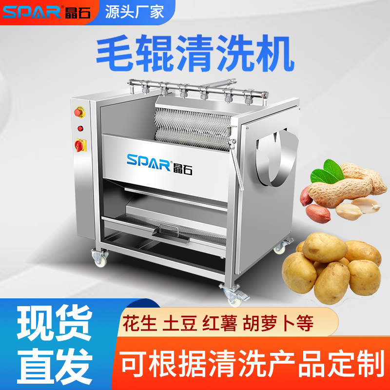 根茎类果蔬去杂设备机生姜芋头中药材毛刷清洗机器海产品毛辊清洗