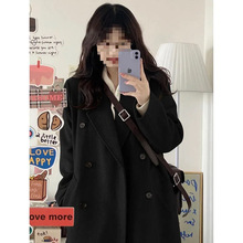黑色毛呢外套女中长款加厚呢子大衣2024秋冬新款学生韩版宽松显瘦