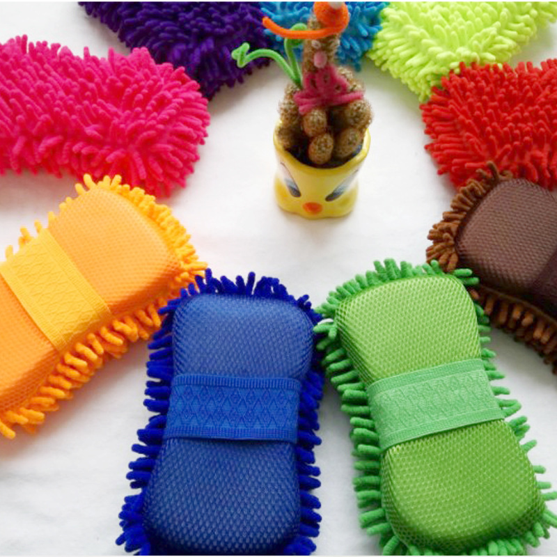 雪尼尔擦车海绵块车用清洁珊瑚绒擦车海绵长毛防滑打蜡擦车海绵