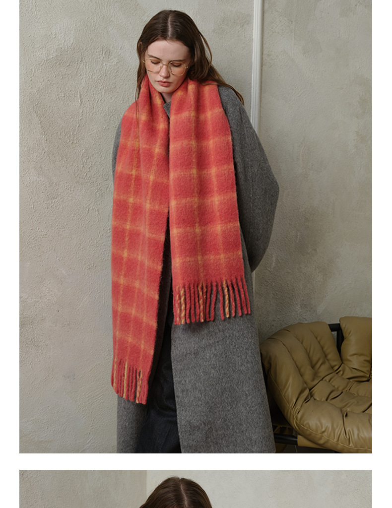 Wollkarierter Schal Damen Herbst und Winter Erhöhen Sie die weiche und einfache Atmosphäre Rosa karierter Schal Schal_voghion.com