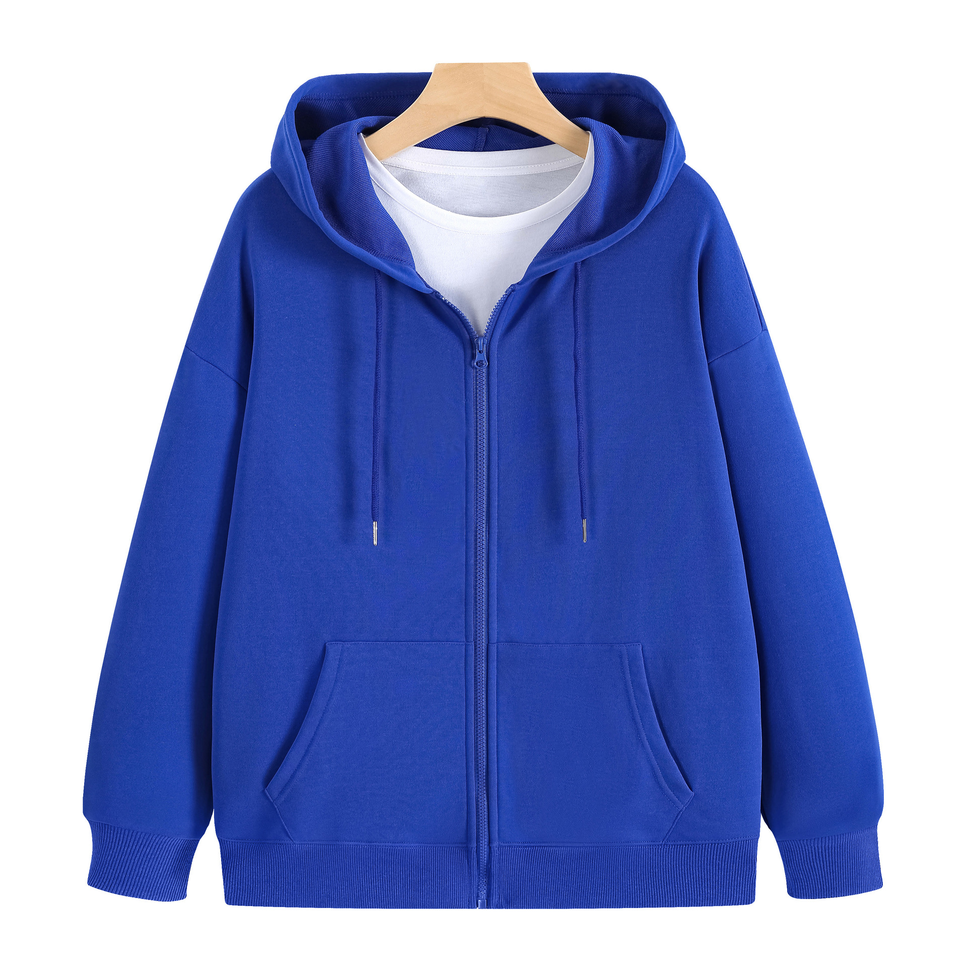 Otoño y invierno marca de moda de color sólido chaqueta casual de manga larga ropa de trabajo con cremallera sombrero suéter personalizado logo impreso