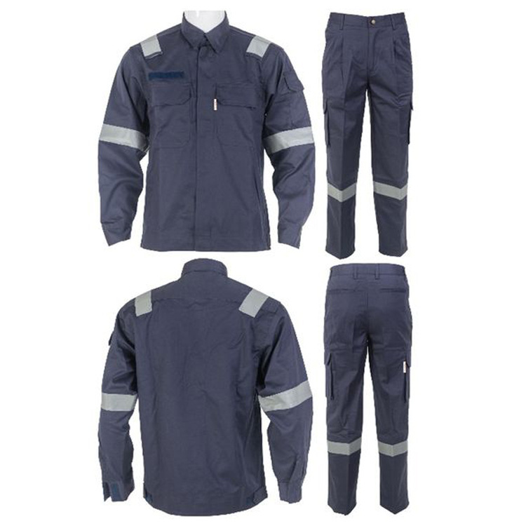 美标阻燃纯棉长袖套装 耐磨工地上衣反光汽修工装厂服劳保服