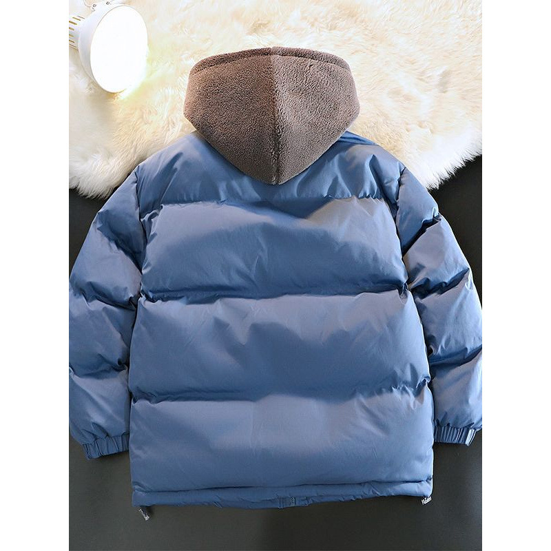 Otoño y invierno nuevo diseño de capuzas sueltas de tamaño grande falso de dos piezas de abrigo de moda adolescente casual grueso abrigo de algodón cálido