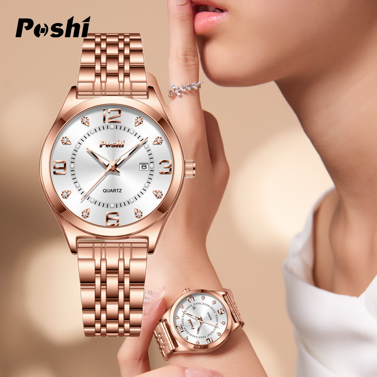 POSHI nuevo reloj para mujer, reloj con correa de acero, reloj impermeable para mujer, reloj de cuarzo de calendario, reloj para mujer