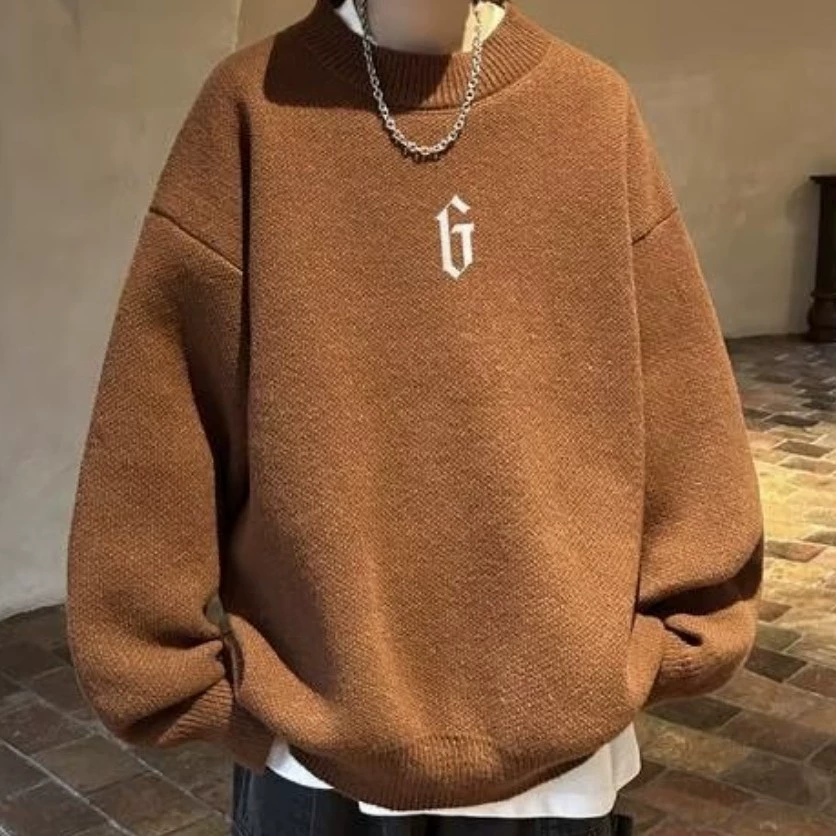 Demi-season knitted retro woolen sweater, high collar, increased thickness, plus size
