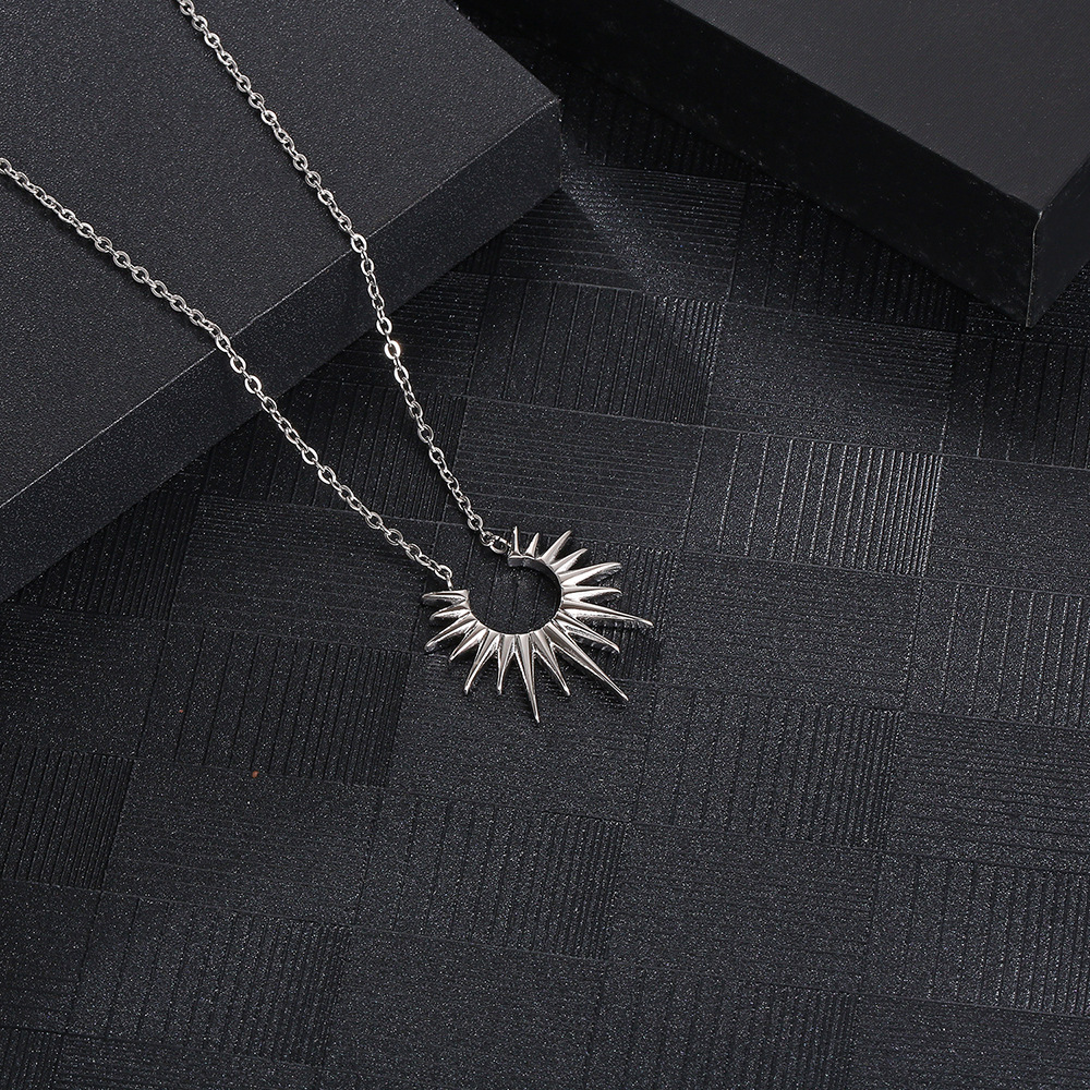 Steel Color Sun Pendant Necklace