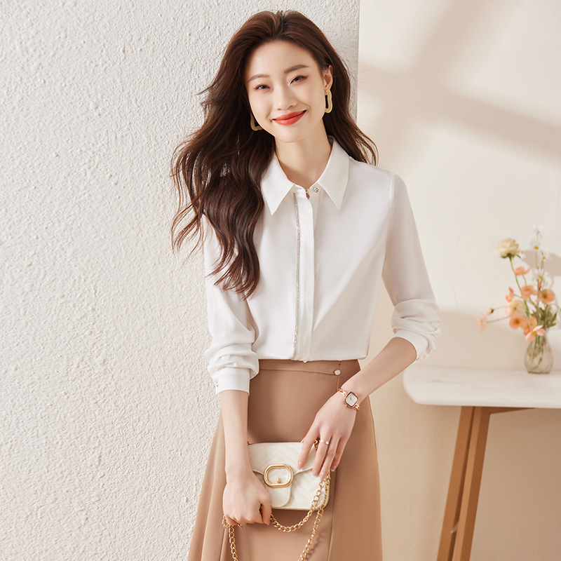 2024 spring new simple top commuter elegant fashion lapel long sleeve women's shirt MH6728