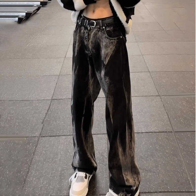 American-style High-street Jeans Design Sense Tie-dyed All-match High-end Sense Fashion Brand Micro Wide-leg Pants Men's Autumn Loose American-style High-street Jeans Design Sense Tie-dyed All-match High-end Sense Fashion Brand Micro Wide-leg Pants Men's Autumn Loose