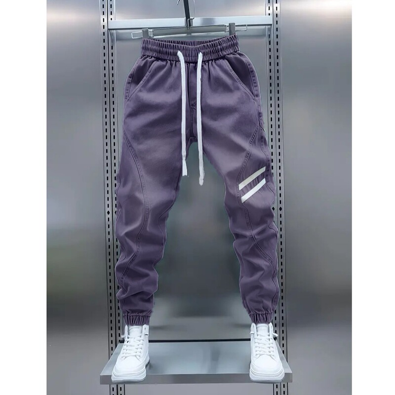 Men's purple drawstring waist denim jogger pants, stretch fabric, comfortable for all seasons, suitable for daily wear Men's purple drawstring waist denim jogger pants, stretch fabric, comfortable for all seasons, suitable for daily wear