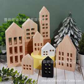 跨境木制房屋造型装饰品家居小木屋客厅装饰品桌面节日派对摆件