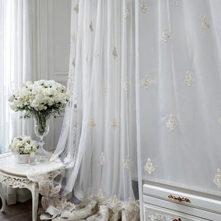 French-Style Light Luxury Simple Embroidered Curtains, White Sheer Curtains, American-Style Living Room, European-Style Bedroom, High-End Villa Balcony Window Sheer