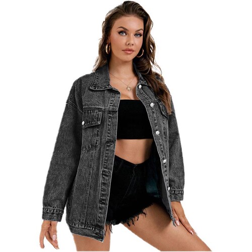 smx European and American denim jacket, women's medium and long autumn and winter coat, high-end casual loose JEANS