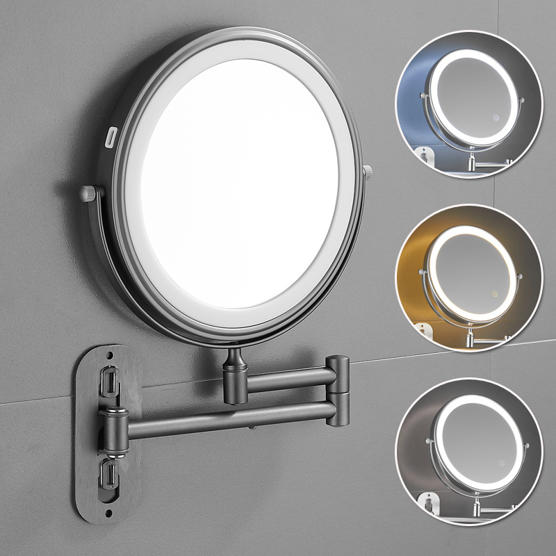 Espejo de maquillaje de baño LED con lámpara de belleza de pared de baño espejo telescópico plegable de hotel espejo de doble cara