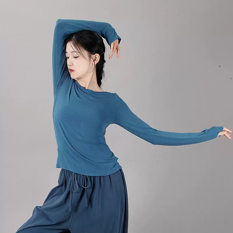 Одежда для современного танца для женщин, облегающий крой, однотонный воротник, одежда для занятий классическим танцем, одежда для обучения китайскому танцу.