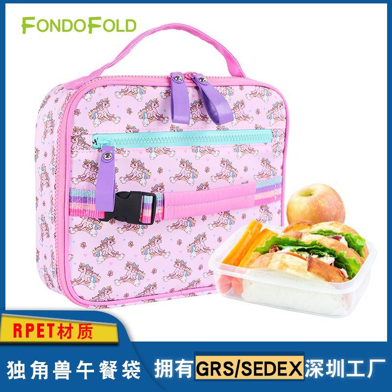2023 Cartoon Pink Unicorn Lunch Bag New Children Snacks Fruit Preservation Bag Two-way Portable Lunch Bag