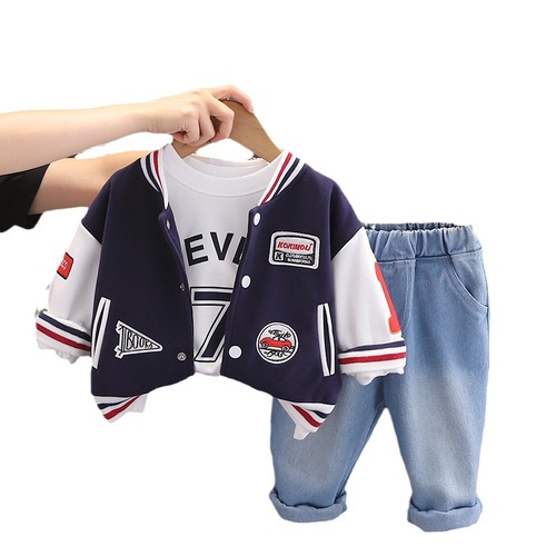 Boys Suit Spring and Autumn  New Children's Autumn Clothes Fashionable Labeled Baseball Uniform Three-piece Set Baby Sportswear