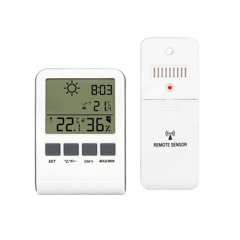 Thermohygrometer Wireless Indoor and Outdoor Temperature and Humidity Recorder with Time and External Sensor for Weather Station Thermohygrometer Wireless Indoor and Outdoor Temperature and Humidity Recorder with Time and External Sensor for Weather Station