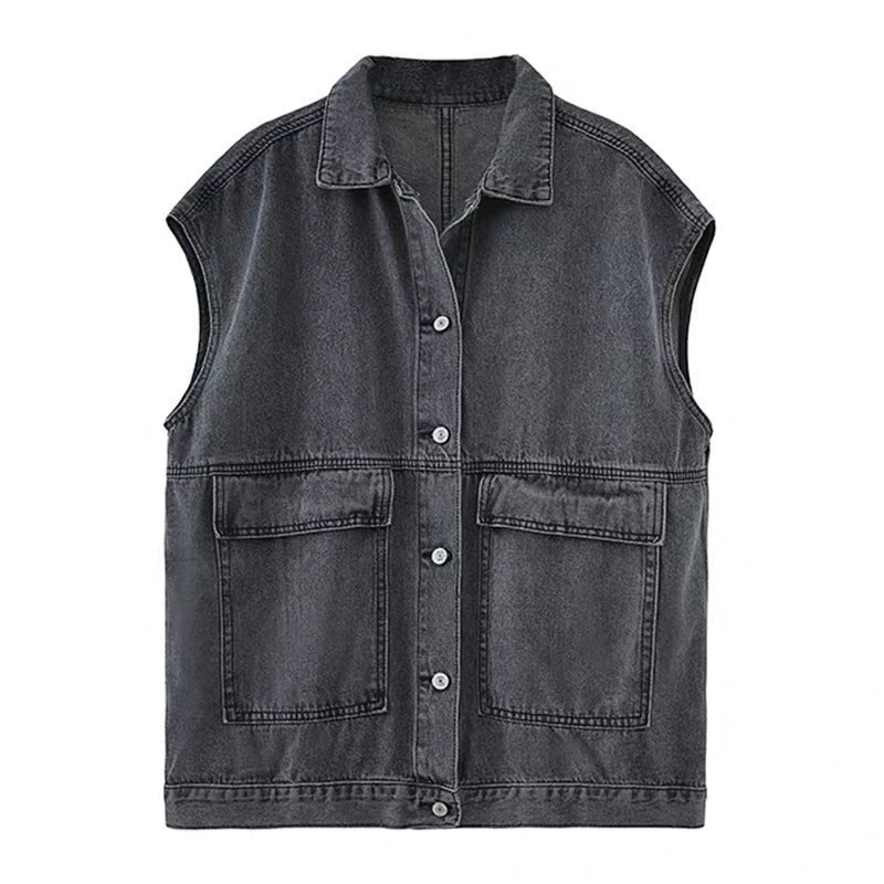Denim vest, autumn jacket sleevless, Korean style