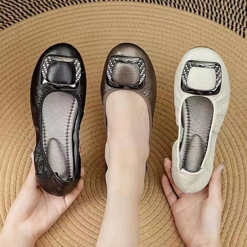 Кожаные повседневные яичные рулетики женские весенние мягкие подошвы