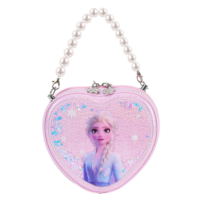 Bolso de Princesa para Niñas 2022, Bolso de Mano de PU con Perlas de Moda, Bolso Bandolera con Forma de Corazón de Frozen