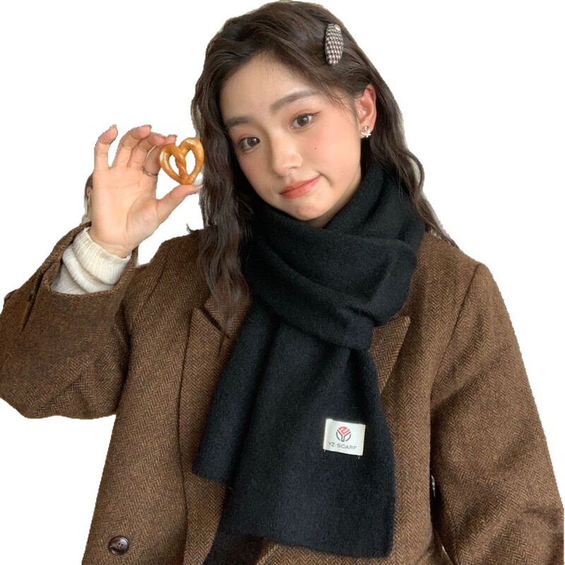 韩系ins百搭度纯色围巾女 2025秋冬简约针织保暖防寒情侣毛线围脖|undefined