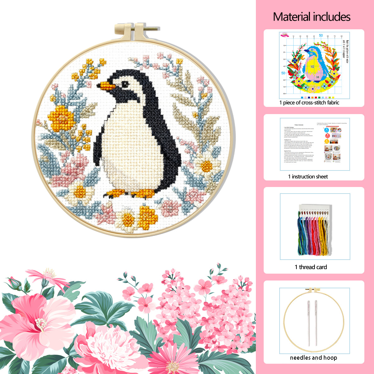 Amazon venta caliente de flores de bordado cruzado animal pequeño conjunto de cuatro piezas pequeño simple DIY conjunto de bordado cruzado decoración image 12