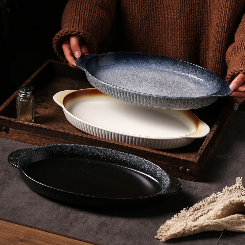 Japanese-Style Double-Eared Fish Plate, Ceramic Steamed Fish Plate, Creative Dumpling Plate, Household Dish Plate, Large Oval Dinner Plate, Barbecue Plate Japanese-Style Double-Eared Fish Plate, Ceramic Steamed Fish Plate, Creative Dumpling Plate, Household Dish Plate, Large Oval Dinner Plate, Barbecue Plate