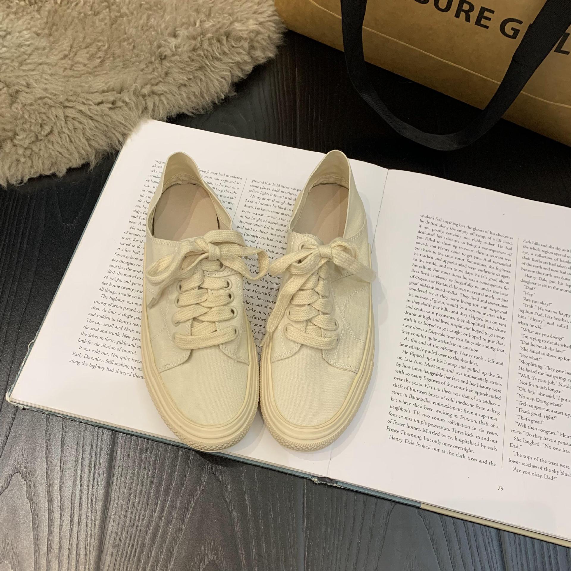 2024 South Korean Spring Edition New Two in One Thick soled Canvas for Women, Heels, Stepping on Half Trailer Casual_voghion.com