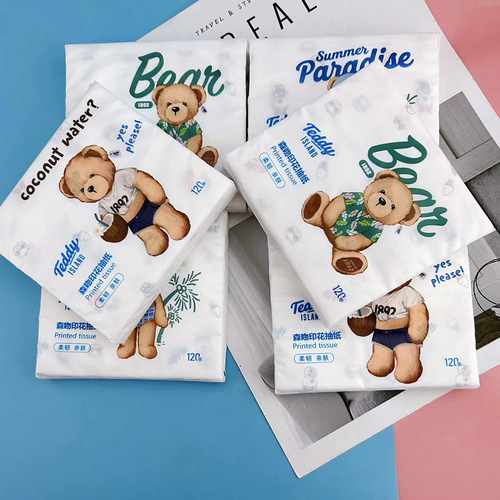Printed tissue paper Teddy bear printed paper portable small pack facial tissue toilet paper color napkin wettable toilet paper