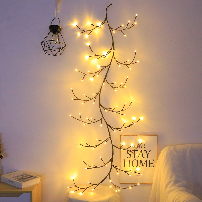 Lâmpada de ramo de rattan led artificial dobrável sala de estar quarto parede fundo decoração forma atmosfera romântica luz corda