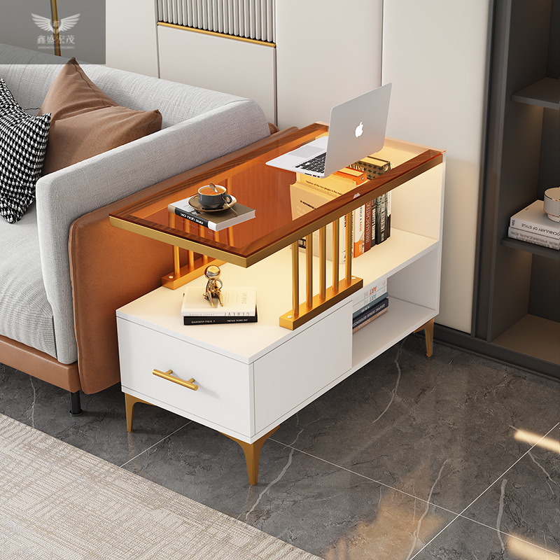Mesa contra la pared estrecha simple y ligera estante de lujo sofá lado del gabinete varios lados de la mesa mesa de té pequeño mini borde