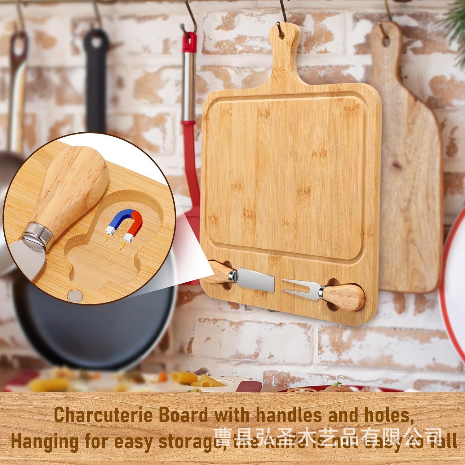 Nuevo producto Tablero de queso de bambú Hogar de madera maciza de doble cara Pizza disponible Tablero de perforación de sushi Tablero de perforación de madera con manija