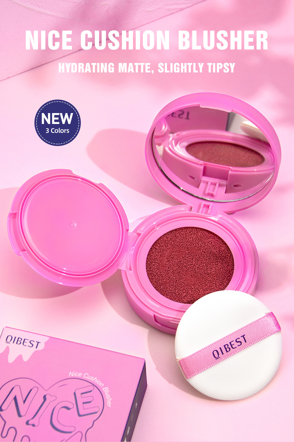 QIBEST Cushion Blush matte naturally brightens rosy complexion, nude blush liquid contouring facial makeup details Picture