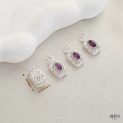 Zərgərlik ara hissələri — and osmanthus drop-shaped decorative bead pendant - silver-natural-amethyst-vine-pattern-square-spacer-bead-1-piece
