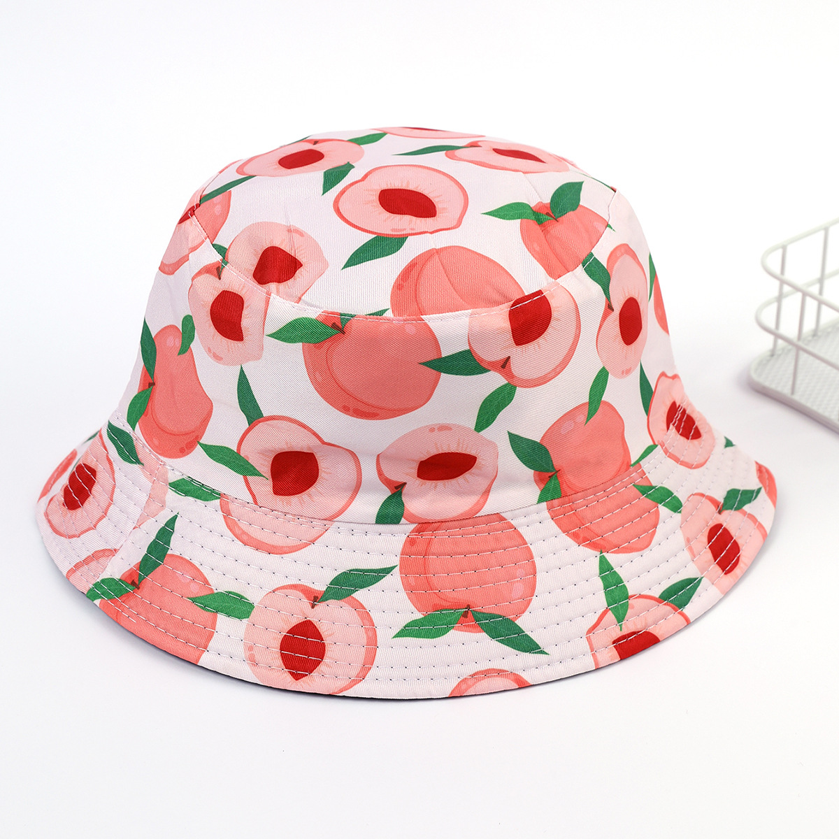 2023 creativo nuevo patrón de fruta sombrero de pescador europeo y americano de las mujeres de ocio al aire libre protección solar sombrero de doble cara sombrero de lavabo