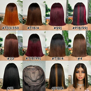 真人发发套straight Burgundy 2X6 Bob Wigs Human Hair 蕾丝头套
