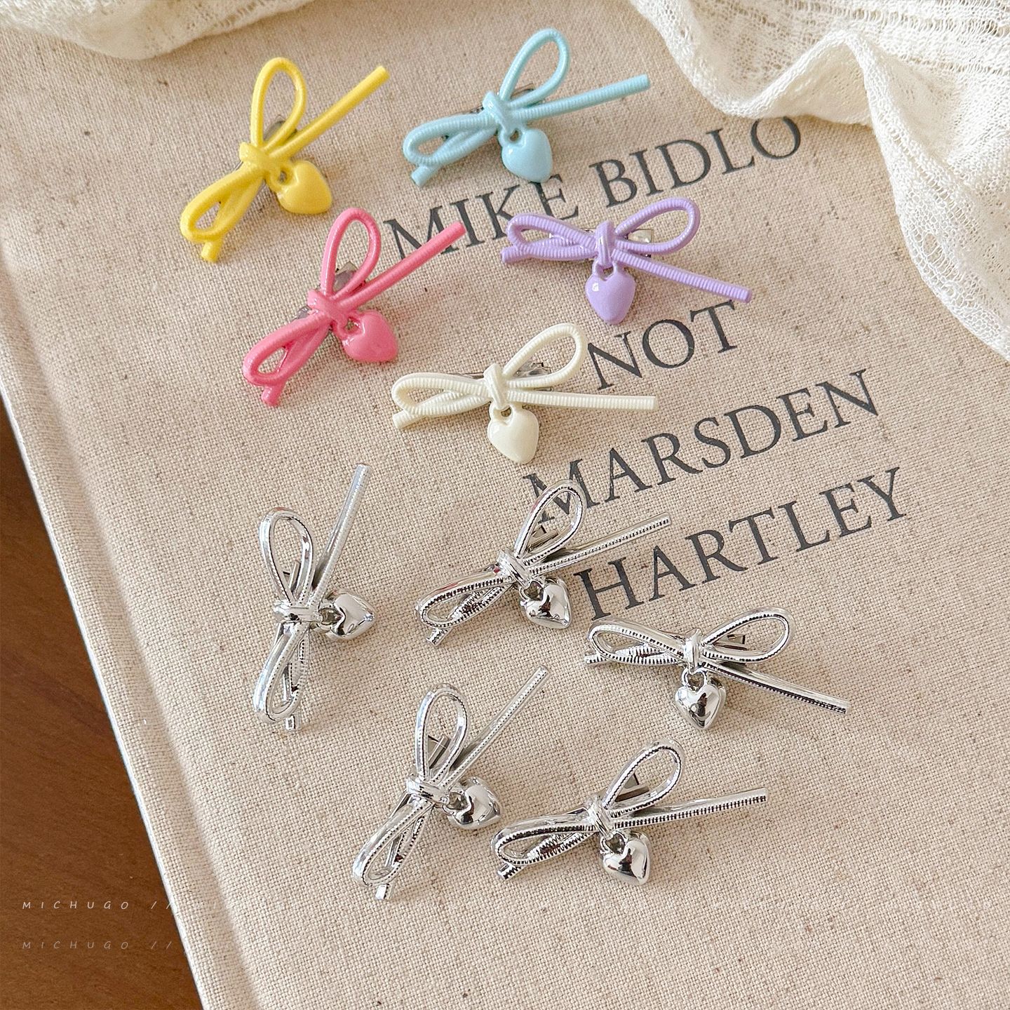 Dopamine Heart Bow Pendant Hairpin Female Forehead Side Bangs Clip Kidsren Girl Heart Hairpin Hair Accessories